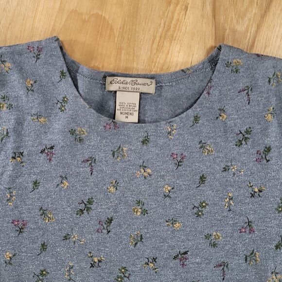 🔹️Eddie Bauer Blue Floral Print Long Sleeve Top Medium - Picture 3 of 8